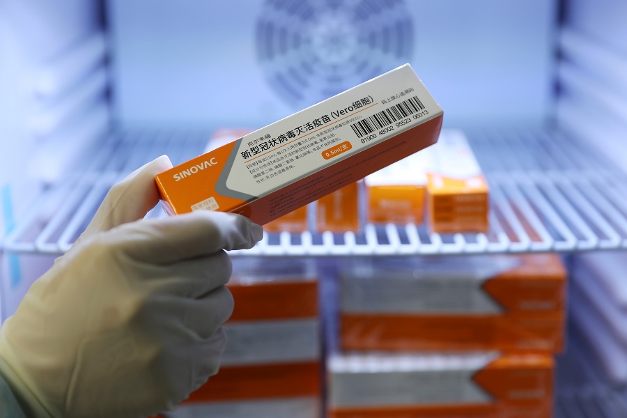Caixas da Coronavac, vacina chinesa contra o coronavírus que será produzida pelo Instituto Butantan