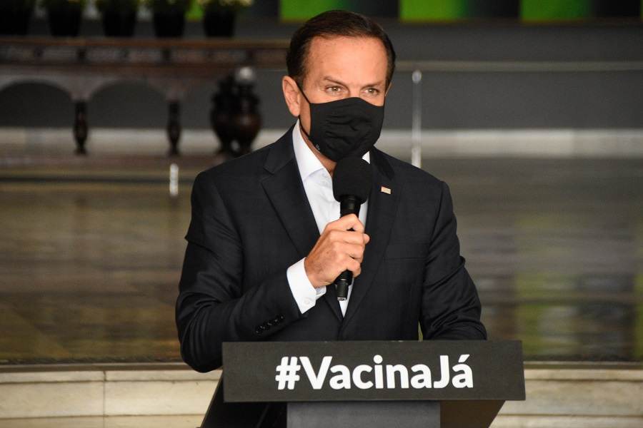 O governador de São Paulo, João Doria, durante coletiva