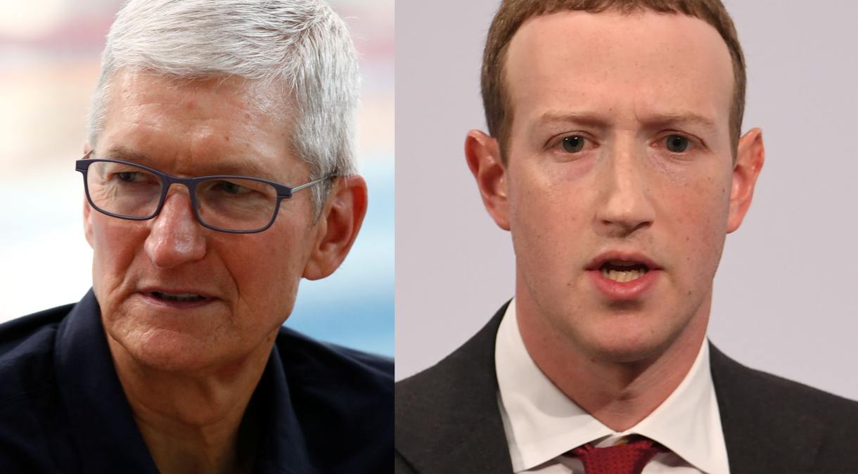 Tim Cook, da Apple (à esquerda), e Mark Zuckerberg, do Facebook