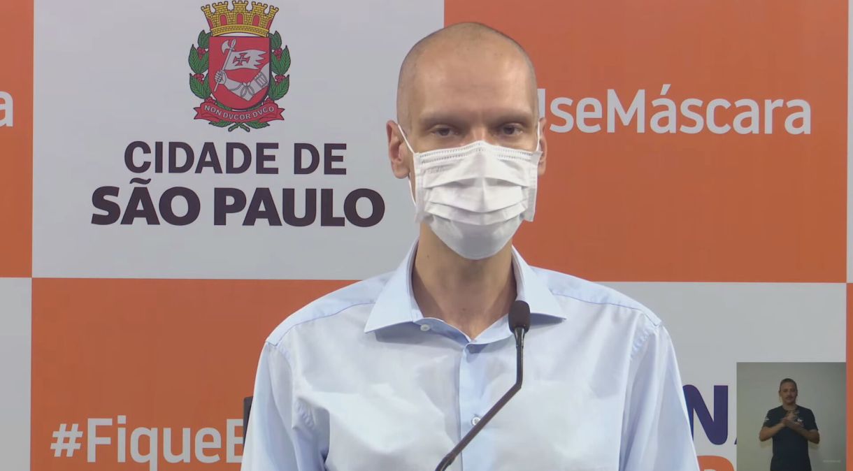 O prefeito de São Paulo, Bruno Covas, em evento sobre combate à pandemia de Covid-19 na capital paulista