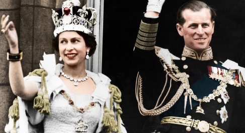 Rainha Elizabeth II e o duque de Edimburgo no dia de sua coroação