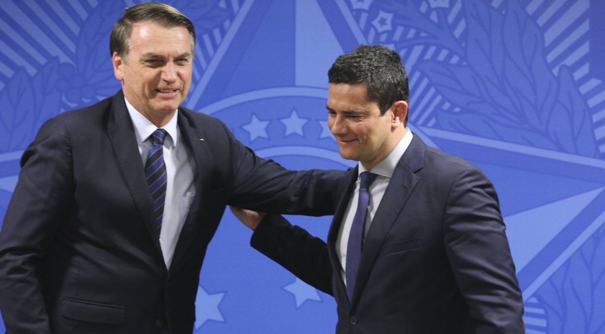 O presidente Jair Bolsonaro e o ex-ministro da Justiça Sergio Moro em solenidade em Brasília (17.jun..2019)