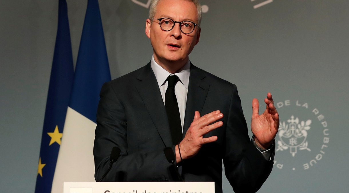 Ministro das Finanças da França, Bruno Le Maire, durante entrevista coletiva em Paris