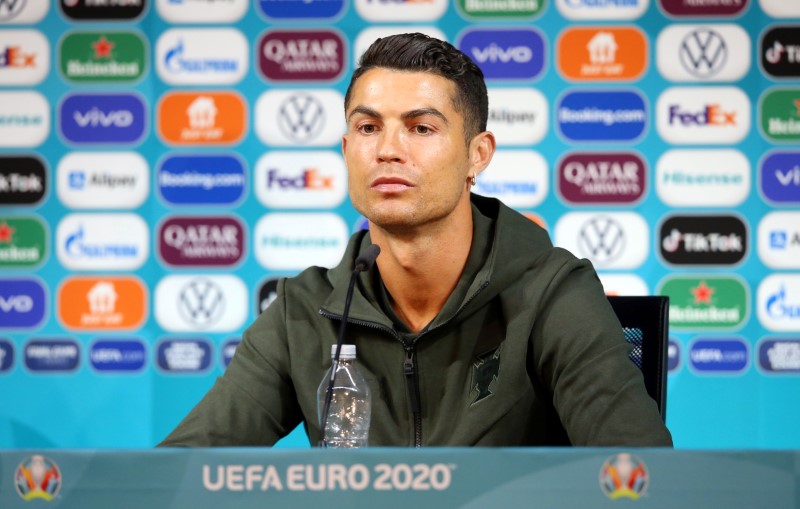 Cristiano Ronaldo durante entrevista da Euro 2020 na Puskas Arena, Budapeste