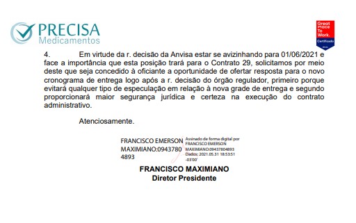 Ofício assinado por Maximiano