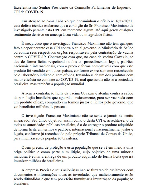 Carta de Francisco Maximiano