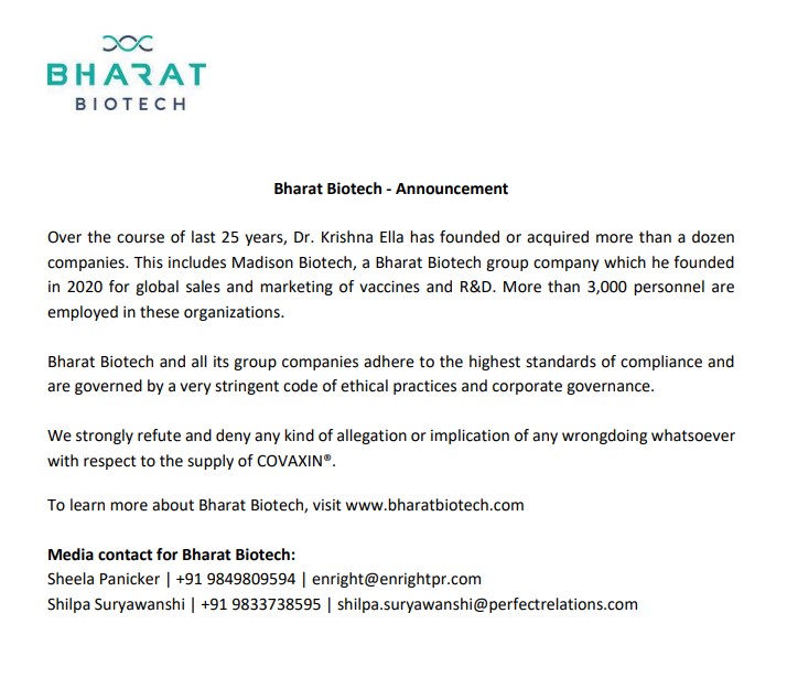 Nota da Bharat Biotech