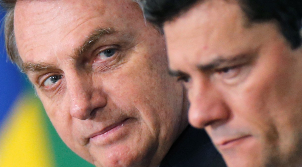 O presidente Jair Bolsonaro e o ex-ministro da Justiça, Sergio Moro