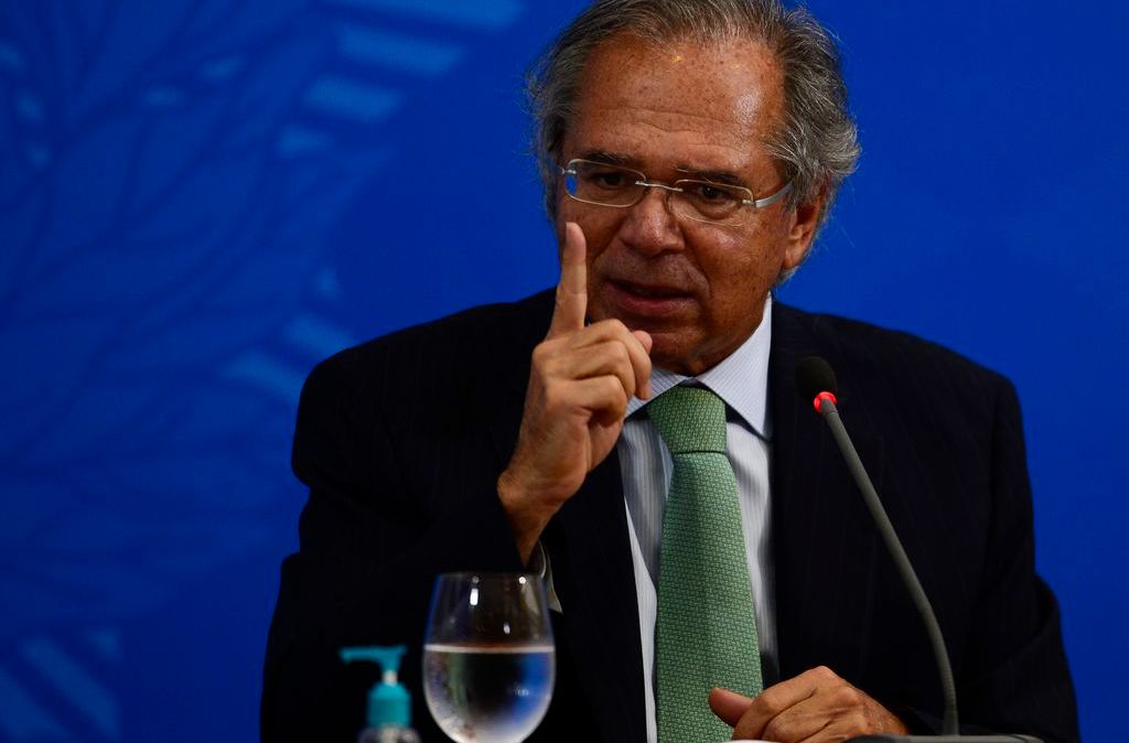 O ministro da Economia Paulo Guedes durante a coletiva de 500 dias do governo