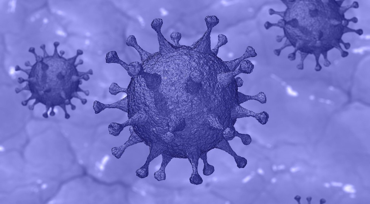 Ilustração do novo coronavírus em roxo