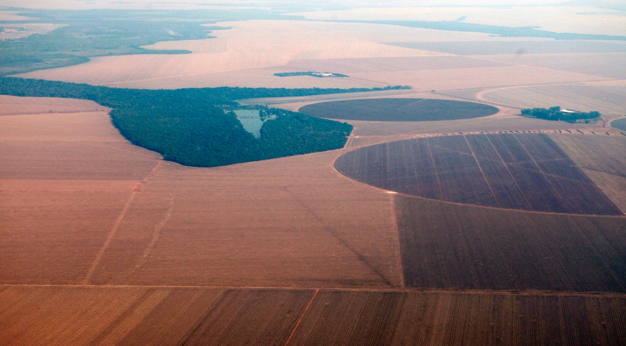 Vista aérea de plantação de soja no Mato Grosso