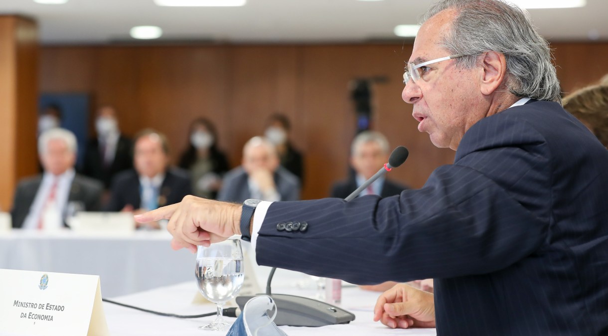 Ministro da Economia, Paulo Guedes, na reunião ministerial em 22 de abril, no Palácio do Planalto.