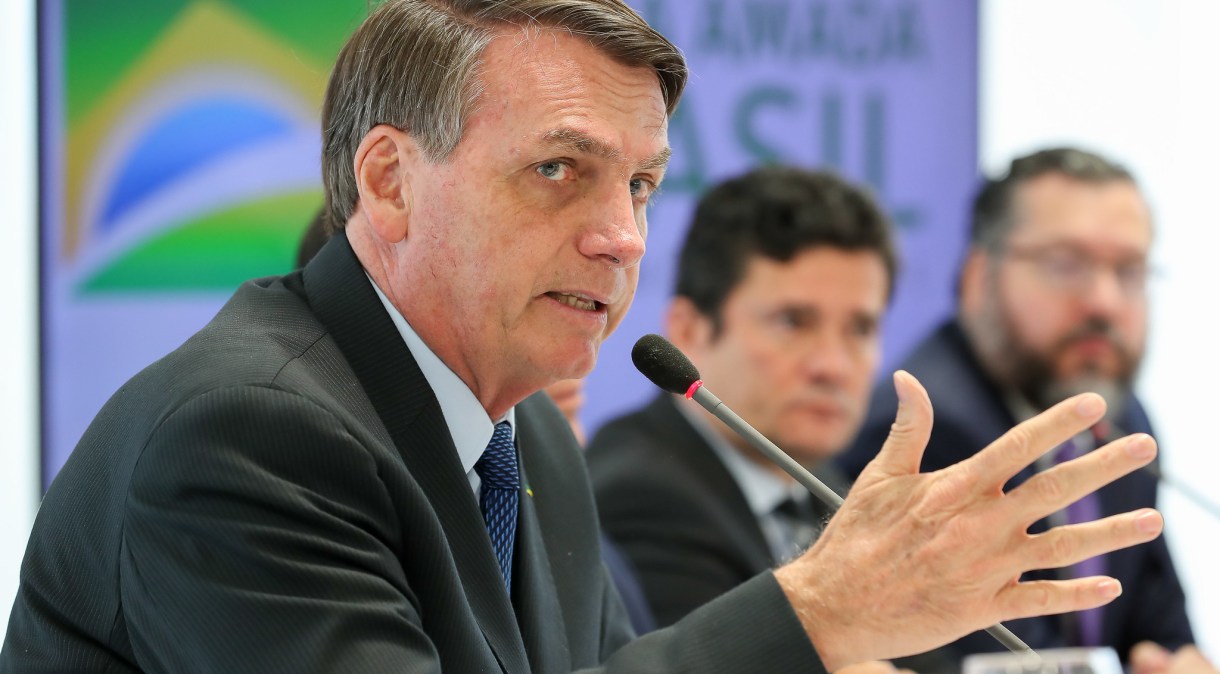 Presidente da República, Jair Bolsonaro (sem partido), na reunião ministerial em 22 de abril, no Palácio do Planalto.