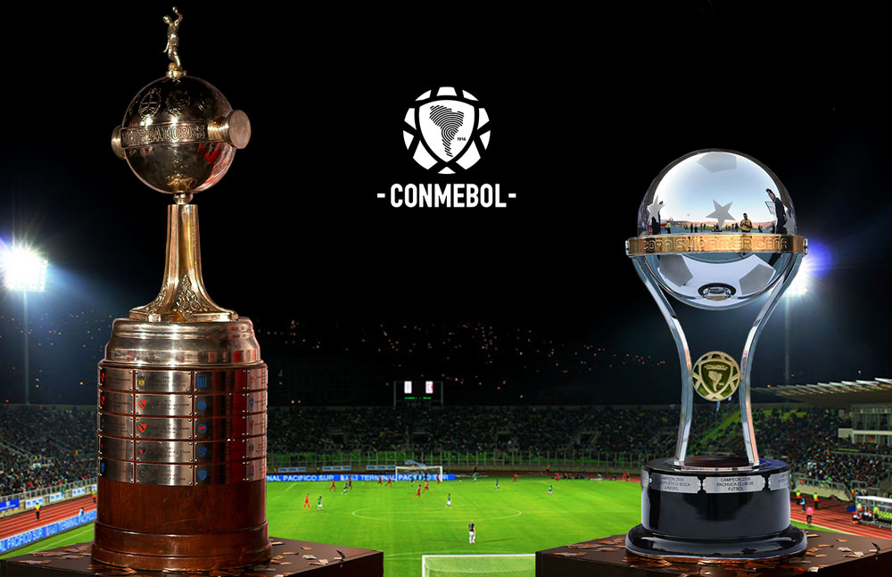 Taças da Copa Libertadores (à esq.) e da Copa Sul-Americana