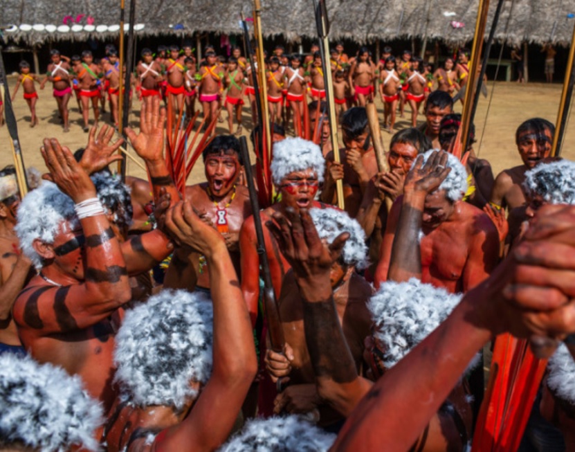 Lideranças Yanomami e Ye'Kwana em manifestação contra o garimpo ilegal