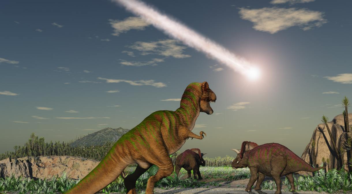 O ataque de asteroides teria liberado partículas e gases para a atmosfera, bloqueando o Sol por anos e causando invernos extremamente frios que impossibilitavam a sobrevivência dos dinossauros