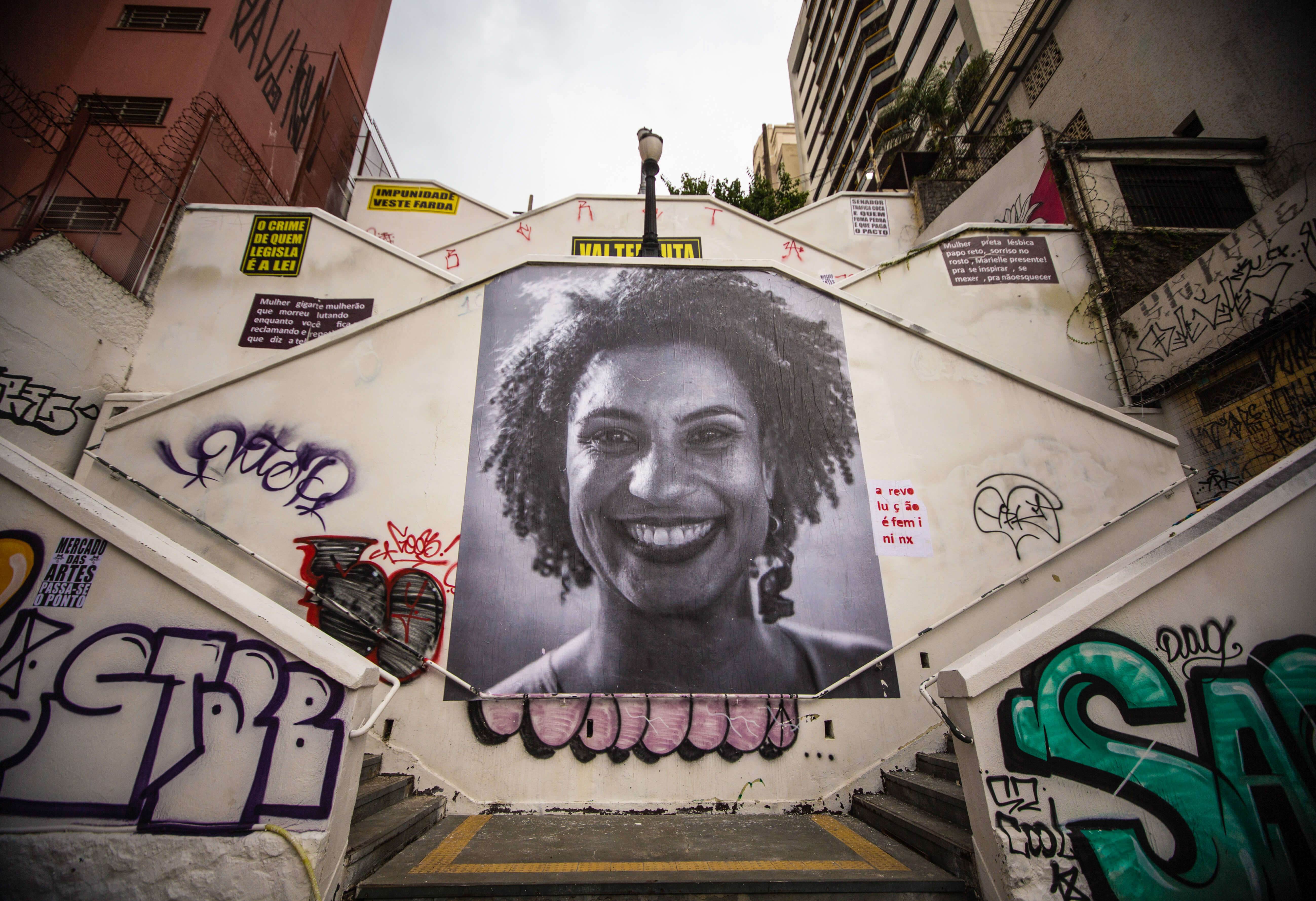 Homenagem à vereadora Marielle Franco no bairro de Pinheiros, em São Paulo