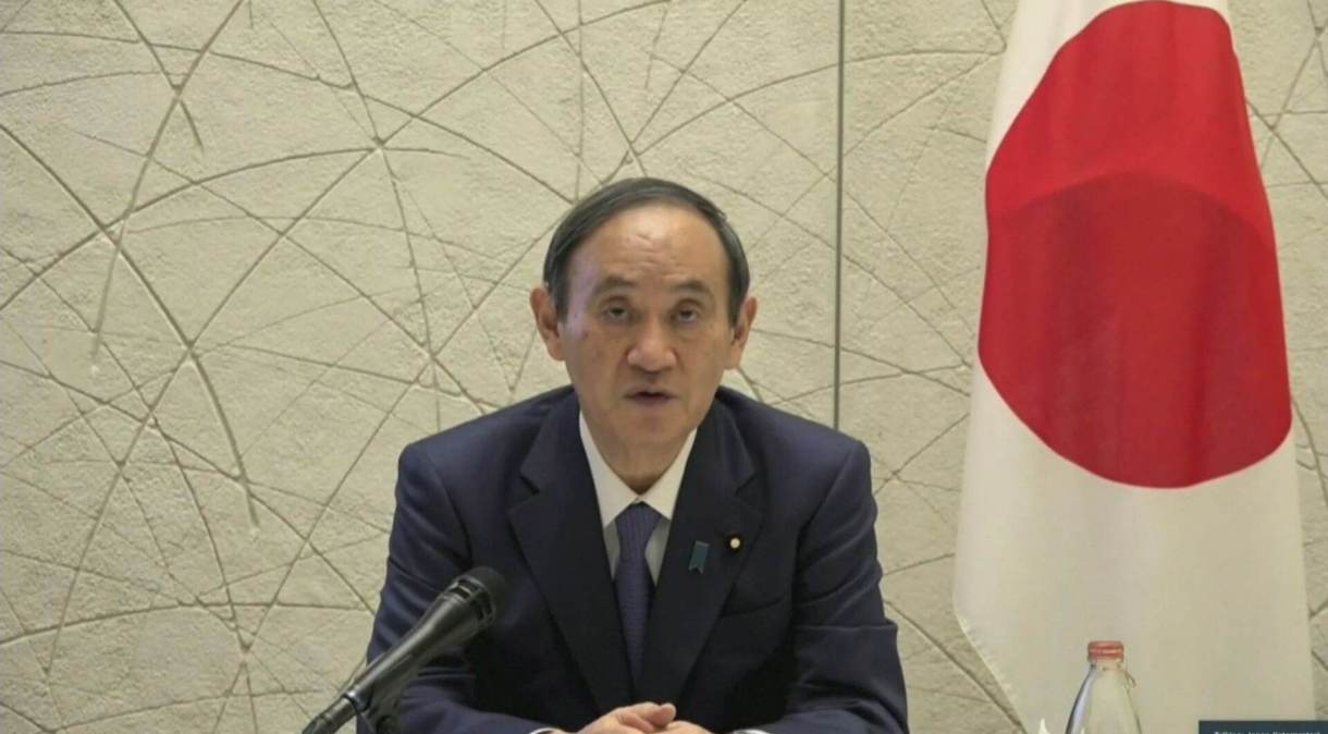 O primeiro-ministro do Japão, Yoshihide Suga, durante a reunião virtual da Cúpula de Líderes sobre o Clima