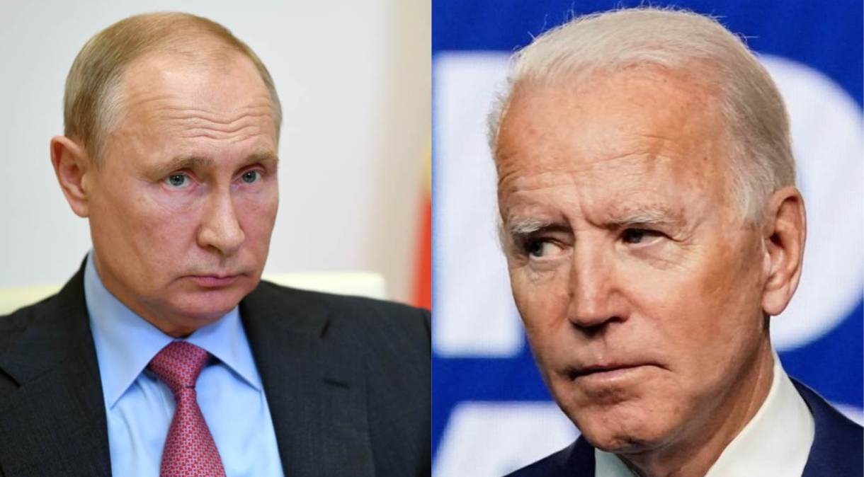 Vladimir Putin (à esquerda) e Joe Biden (à direita)
