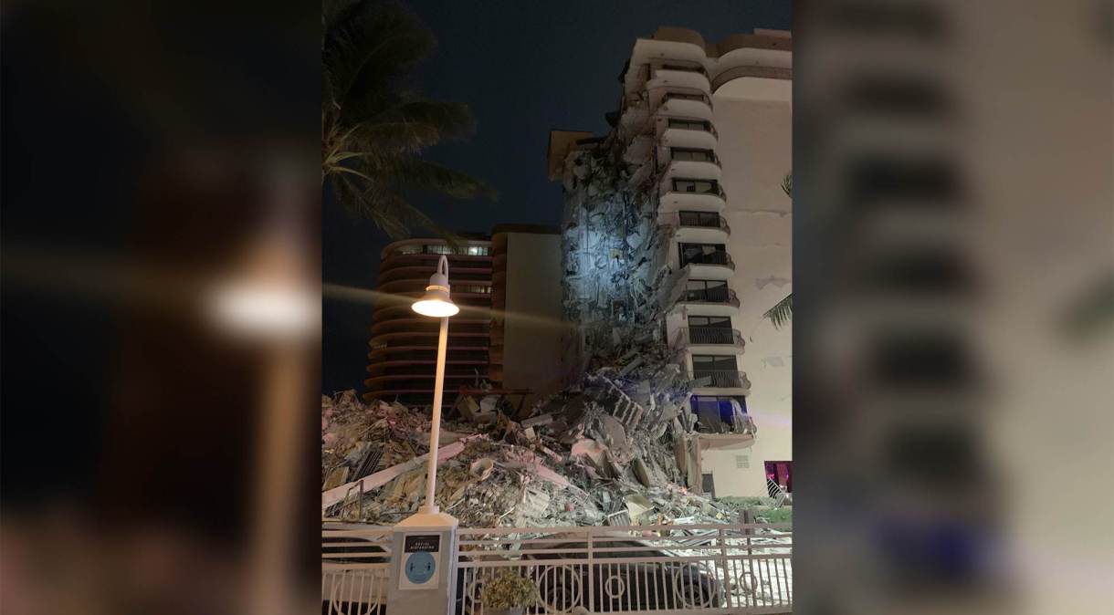 Autoridades do sul da Flórida atenderam a emergência de desabamento parcial em um prédio perto de Miami