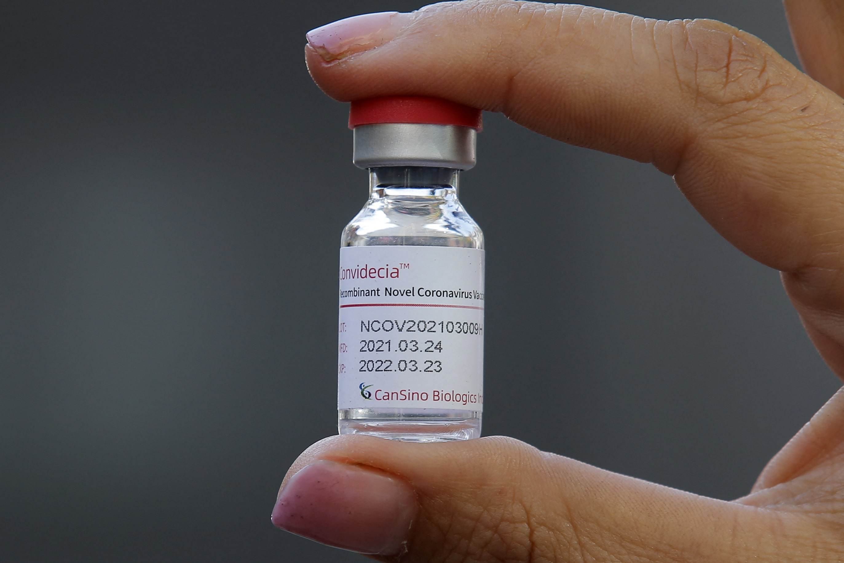 Frasco da vacina contra Covid-19 Convidencia, produzida pela CanSino