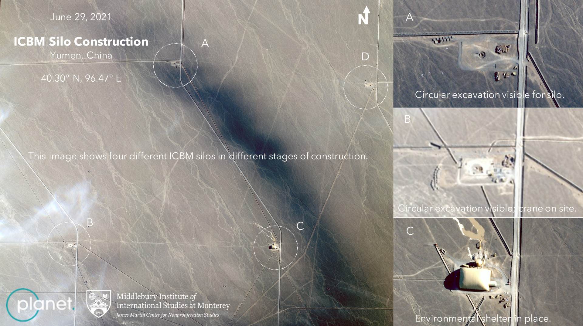 Imagens de satélite mostram silos de mísseis chineses em vários estágios