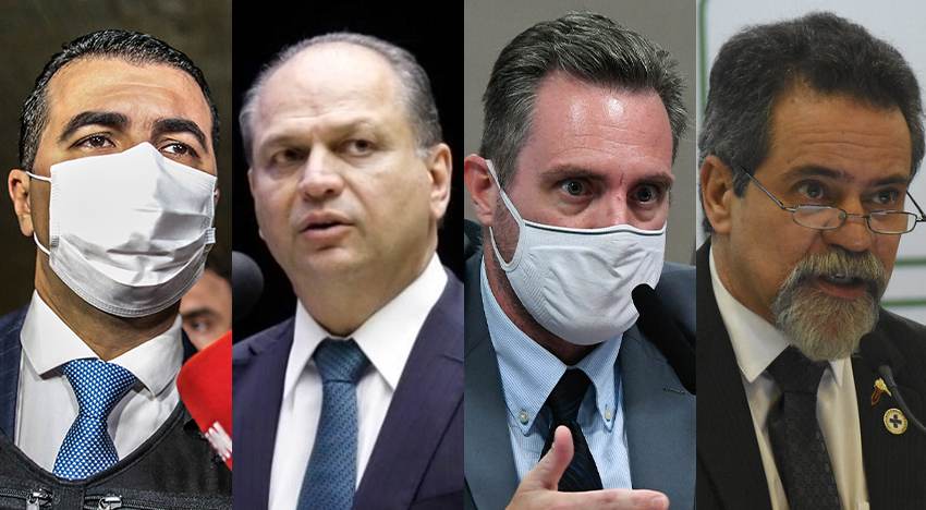 O deputado Luis Miranda (DEM-DF); o deputado Ricardo Barros (PP-PR); o policial militar Luiz Paulo Dominghetti; e o secretário-executivo do Ministério da Saúde Élcio Franco: alguns dos envolvidos nas acusações sobre compras irregulares de vacina