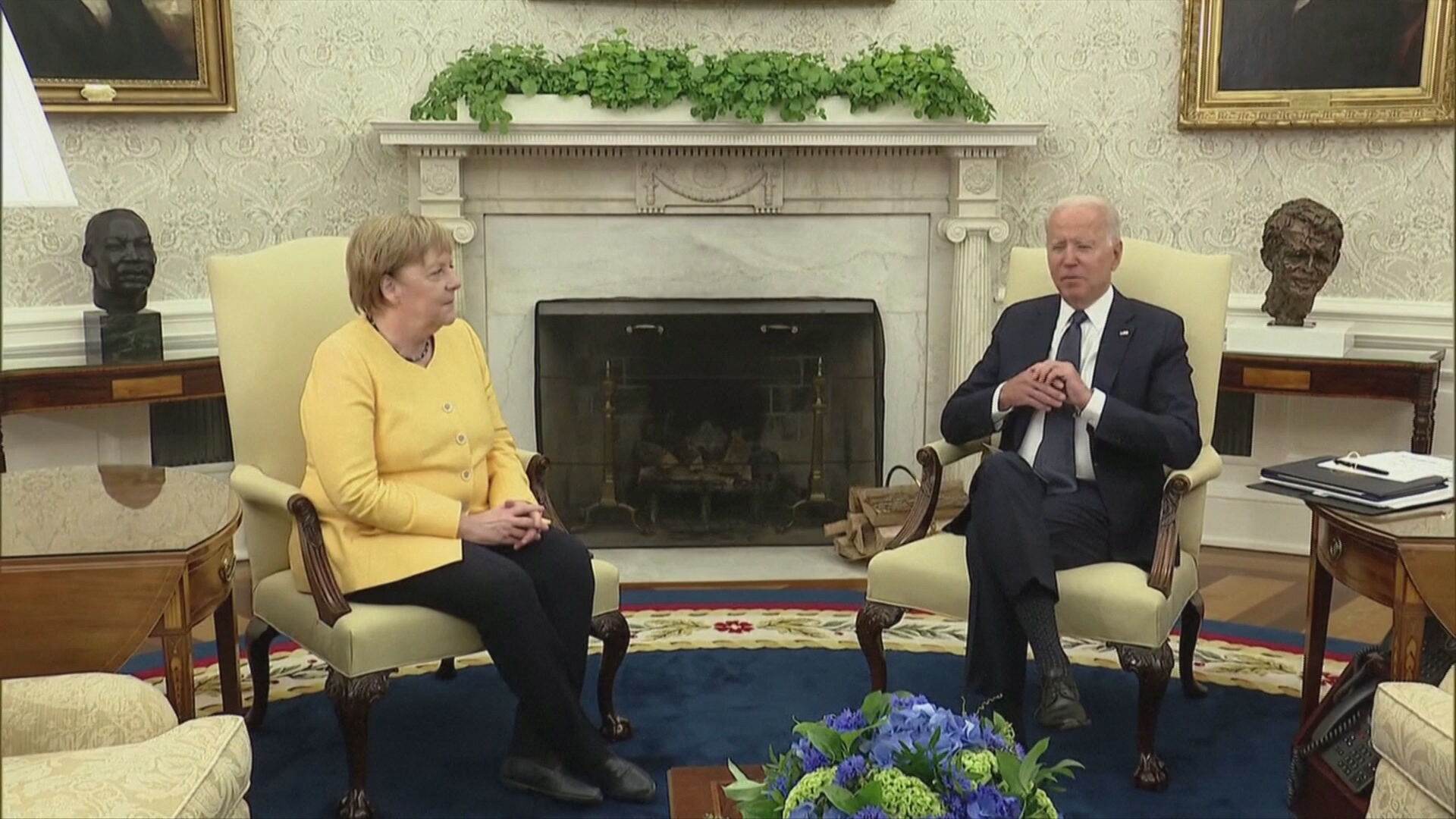 Angela Merkel, chanceler da Alemanha, se encontra com o presidente Joe Biden na 