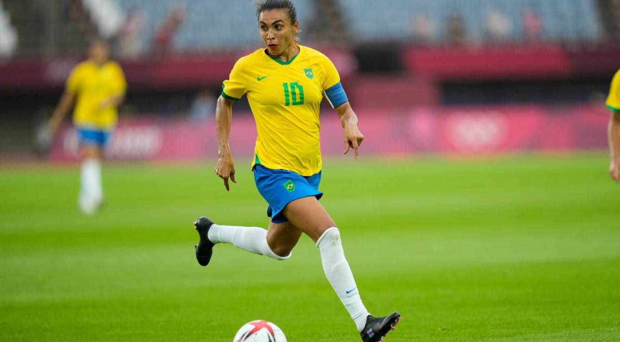 Marta, jogadora da seleção feminina do Brasil, nas Olimpíadas 2020