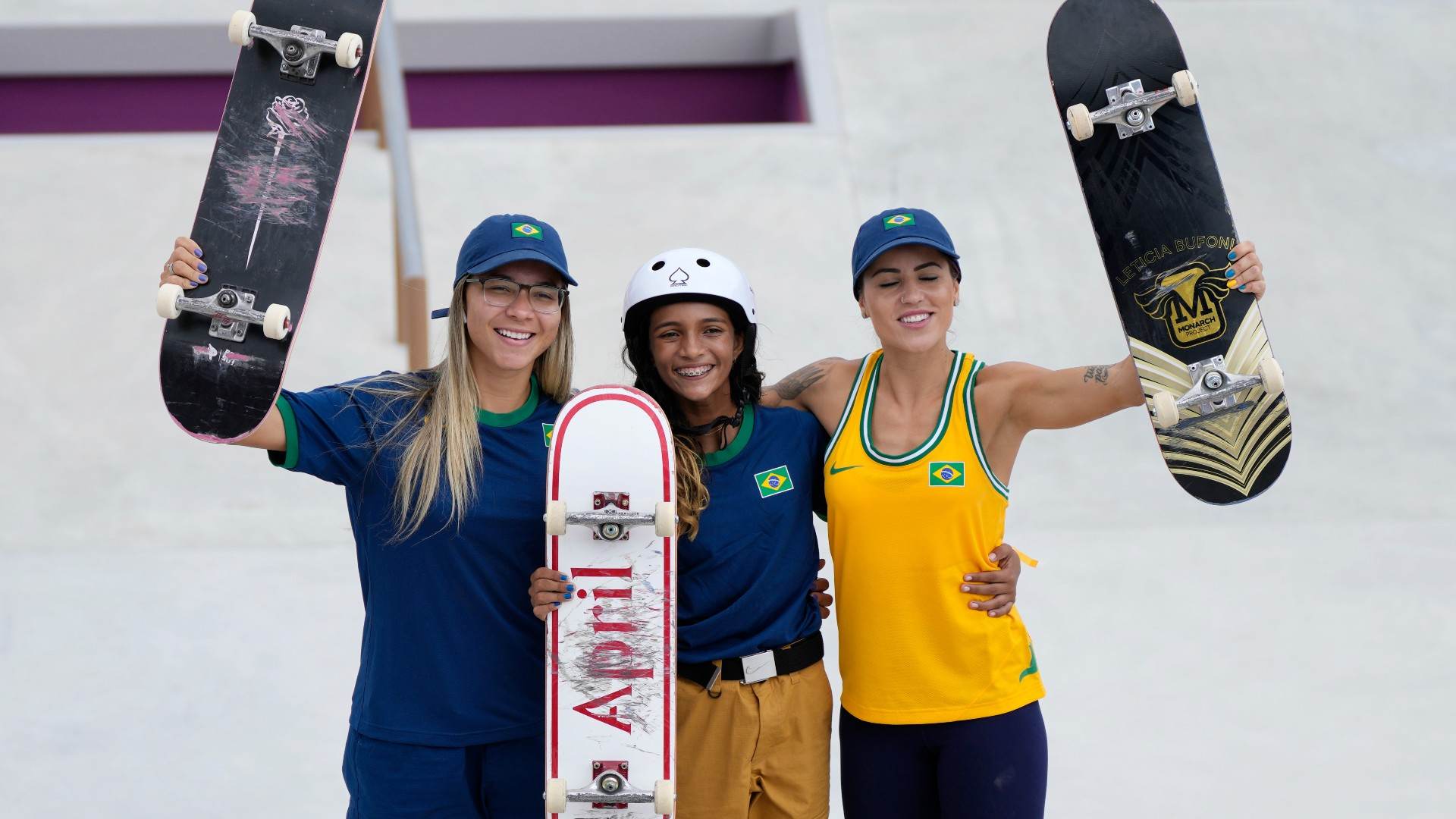 Pamela Rosa, Rayssa Leal e Leticia Bufoni, do skate brasileiro nas Olimpíadas