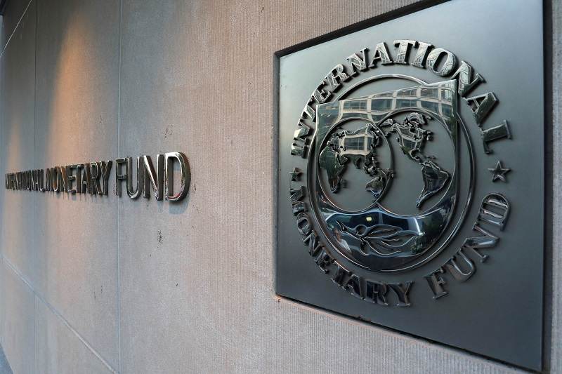 Logotipo do Fundo Monetário Internacional (FMI), em Washington, Estados Unidos