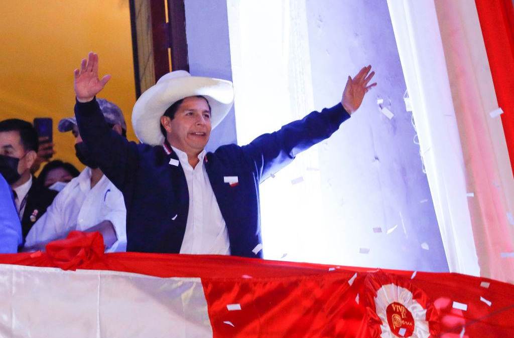 Pedro Castillo ao ser anunciado como vencedor das eleições presidenciais 2021 do Peru