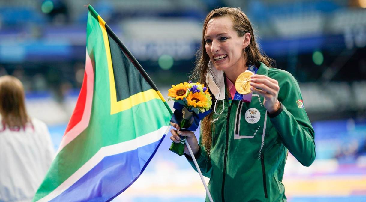 Tatjana Schoenmaker, da África do Sul estabeleceu novo recorde mundial e levou a medalha de ouro nos 200 metros peito (30/07/2021)