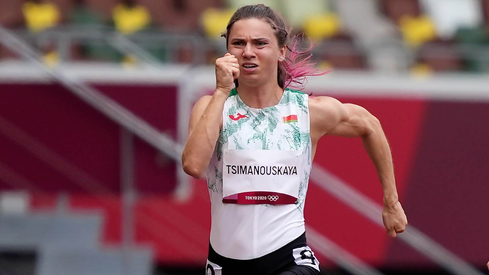 Krystsina Tsimanouskaya, de Belarus, corre prova nas Olimpíadas