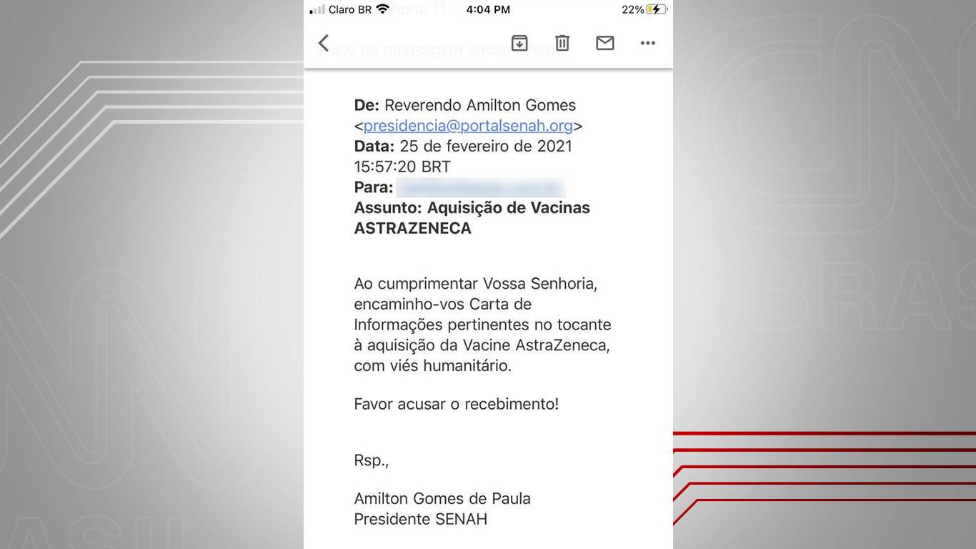 E-mail do reverendo Amilton