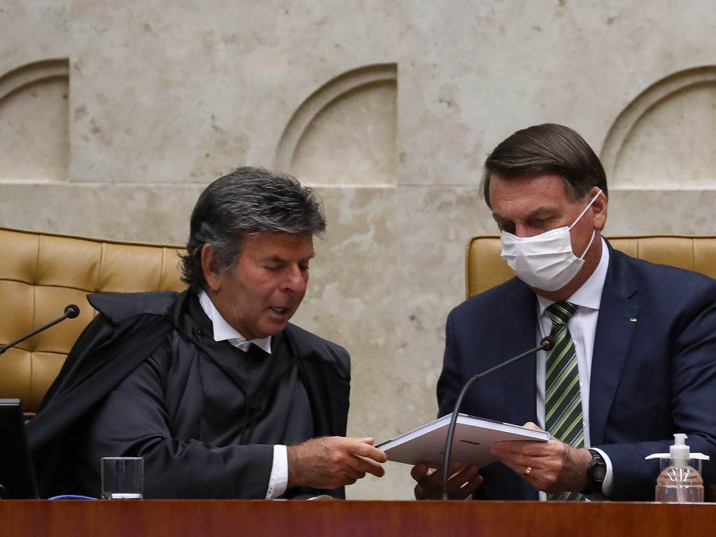 O Ministro Luiz Fux e o presidente Jair Bolsonaro, durante a sessão de Abertura 