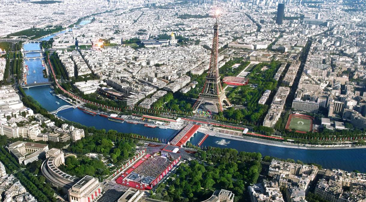 Imagem com projeção de Paris nas Olimpíadas de 2024