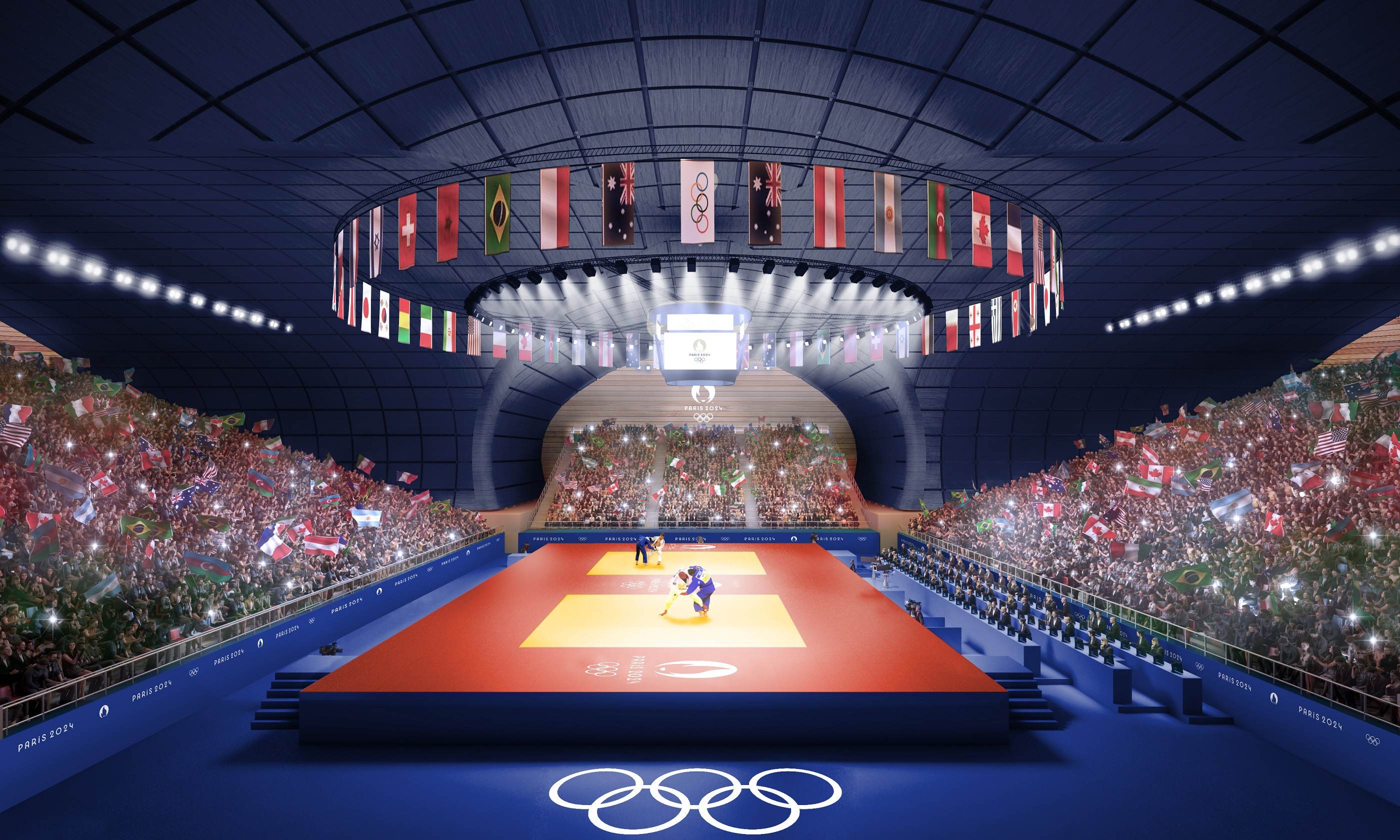 Projeção de arena para lutas na Paris 2024