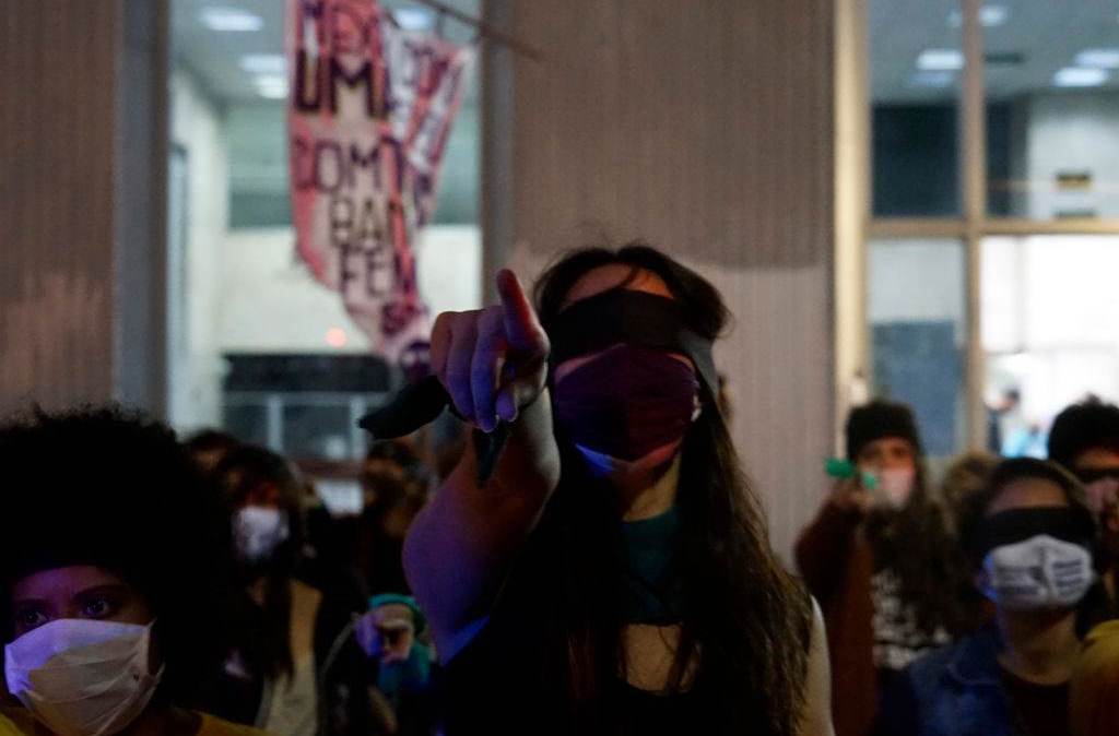 Protesto em São Paulo contra a violência contra a mulher, em novembro de 2020