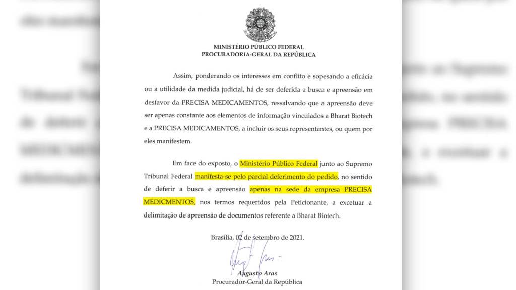 Parecer do PGR, Augusto Aras, sobre operação de busca e apreensão na Precisa Medicamentos