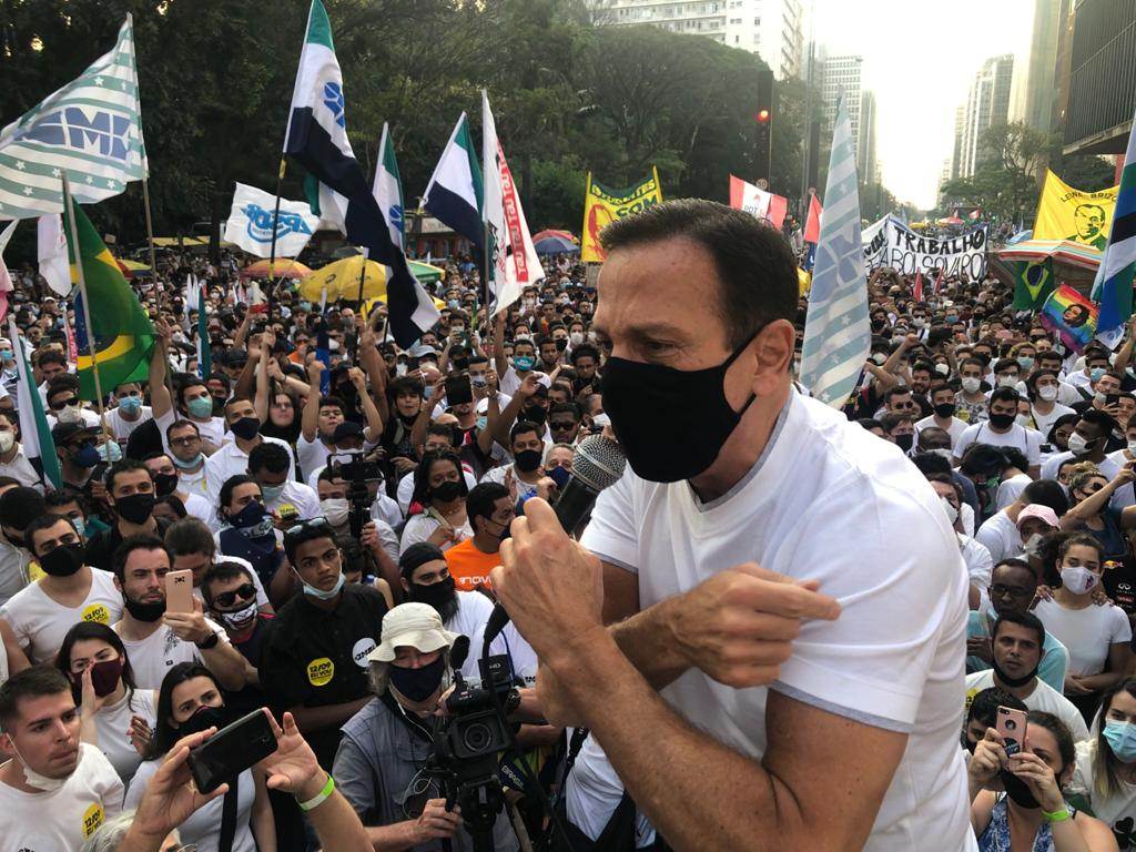 O governador de São Paulo, João Doria, durante protesto contra o governo Bolsonaro na Avenida Paulista