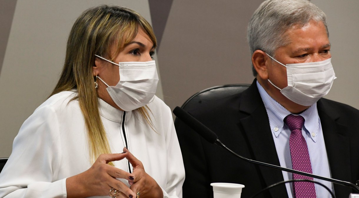 Raimundo Nonato Brasil, sócio da VTCLog e Andreia Lima, CEO da empresa durante depoimento na CPI da Pandemia