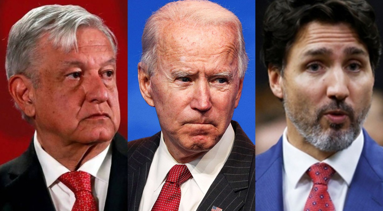 Biden recebe o presidente do México, Obrador (esquerda) e o premiê do Canadá, Trudeau, para a Cúpula da América do Norte