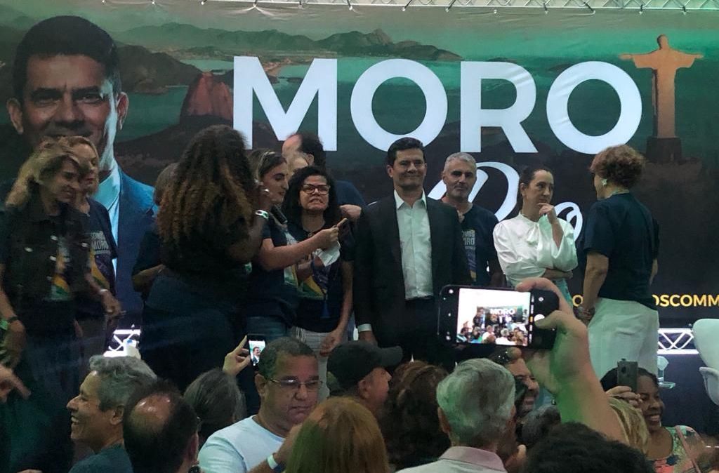 O ex-juiz Sergio Moro (Podemos) durante evento com apoiadores no Rio de Janeiro