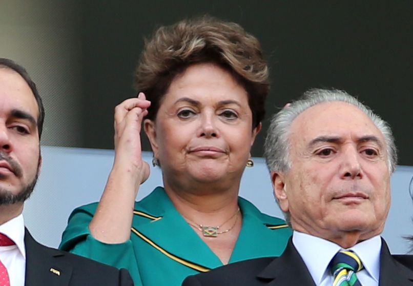 Dilma Rousseff e o então vice-presidente Michel Temer na abertura da Copa do Mundo de 2014