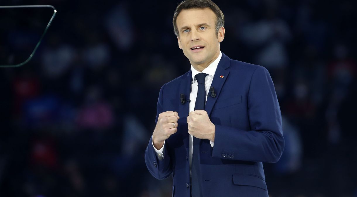 Emmanuel Macron, presidente francês, em campanha pela reeleição
