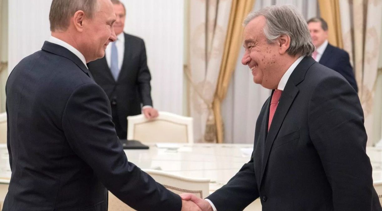 Vladimir Putin e Antônio Guterres em encontro nesta semana
