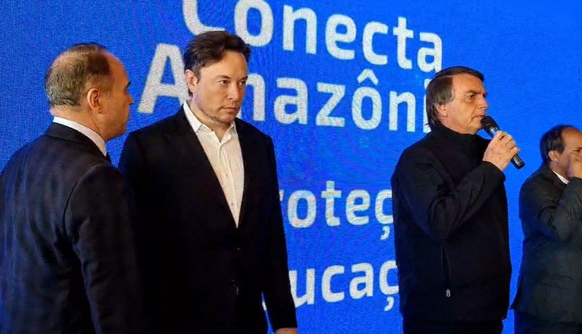Elon Musk e Jair Bolsonaro em encontro no interior de São Paulo