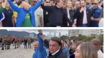 Em vídeo que circula nas redes sociais, presidente aparece pedindo que uma pessoa se afaste durante aparição em faixa de areia de Balneário Camboriú (SC)