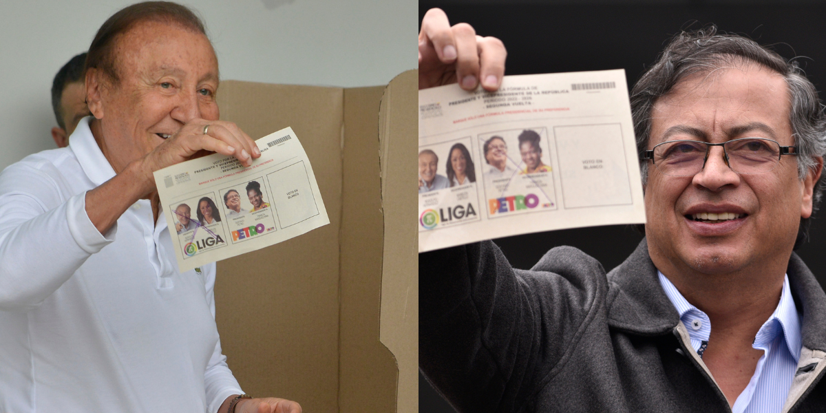 Rodolfo Hernandez e Gustavo Petro (óculos) votam na eleição na Colômbia